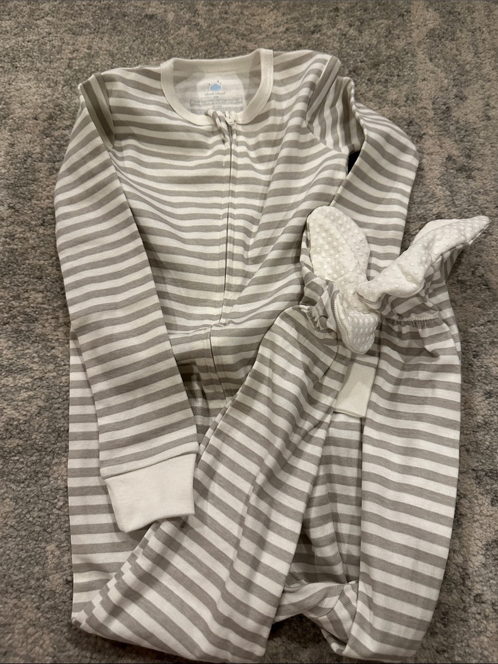 Striped Gray & White Kids One-Piece Zipper Pajamas